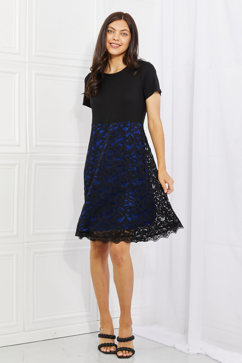 Yelete Full Size Contrasting Lace Midi Dress - EkaVibe