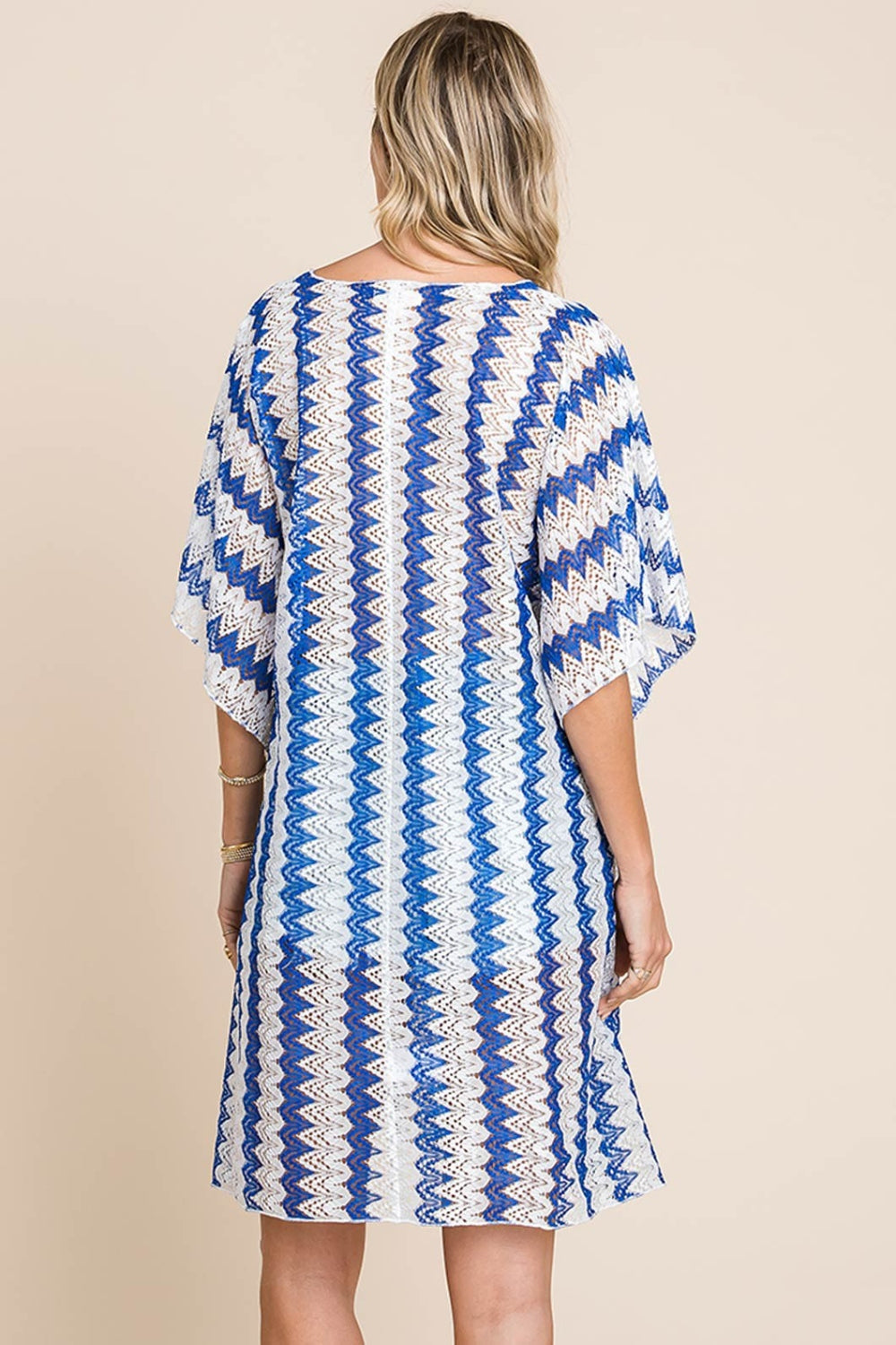 Cotton Bleu by Nu Lab Tied Striped Plunge Half Sleeve Cover-Up - EkaVibe