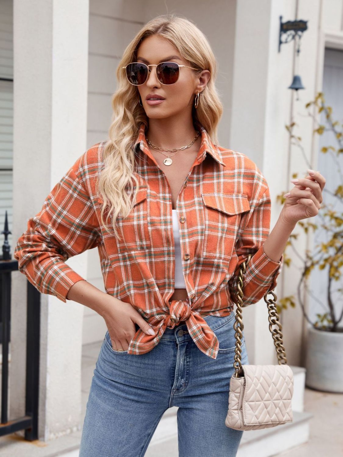 Mandy Plaid Button Up Long Sleeve Shirt - EkaVibe