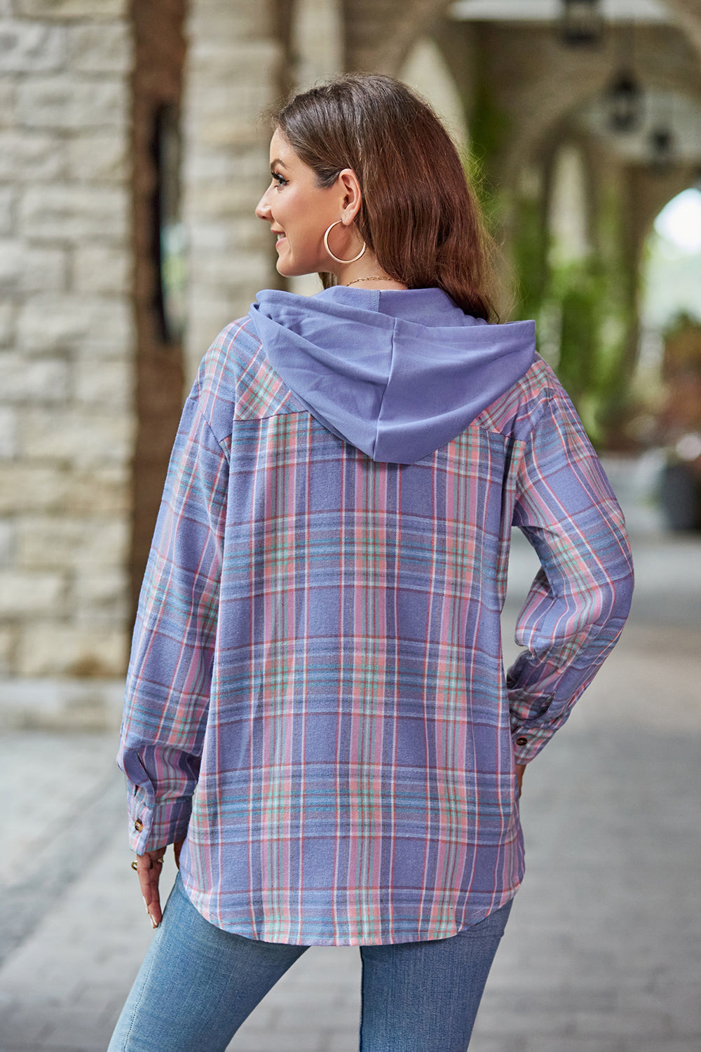 Mandy Plaid Long Sleeve Hooded Jacket - EkaVibe