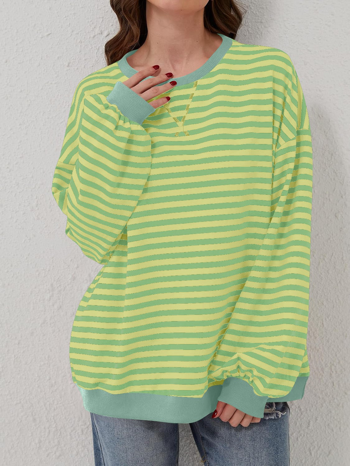 Lovelet Contrast Striped Long Sleeve Sweatshirt - EkaVibe