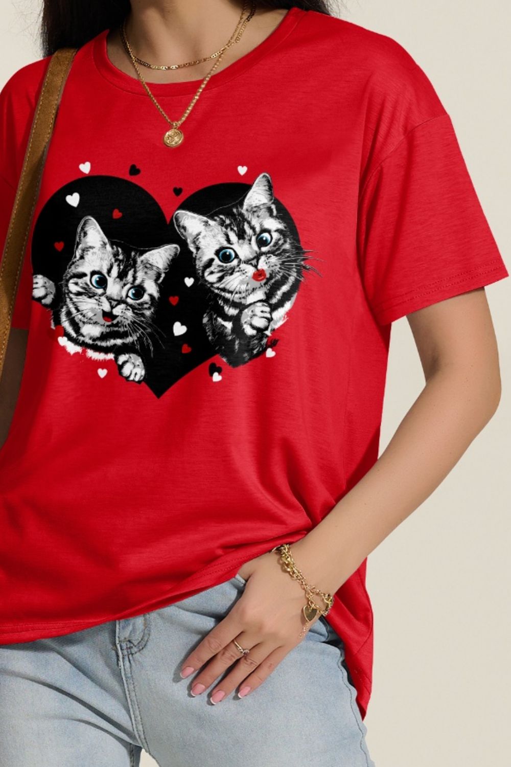 FAM-FAM Cat Round Neck Dropped Shoulder T-Shirt - EkaVibe