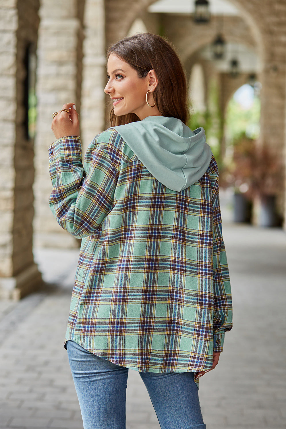 Mandy Plaid Long Sleeve Hooded Jacket - EkaVibe