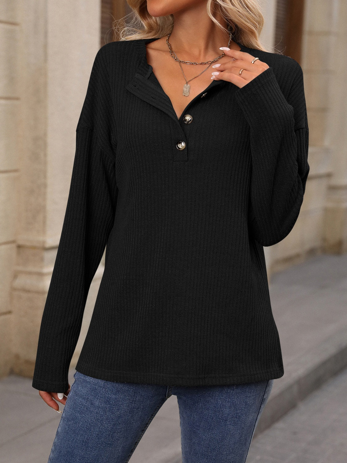 Half Button Long Sleeve T-Shirt - EkaVibe