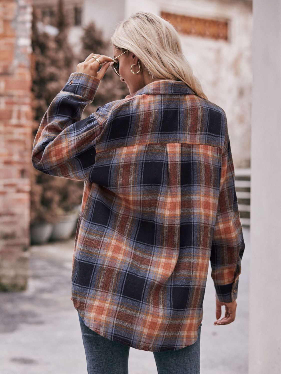 Mandy Plaid Dropped Shoulder Longline Shirt - EkaVibe