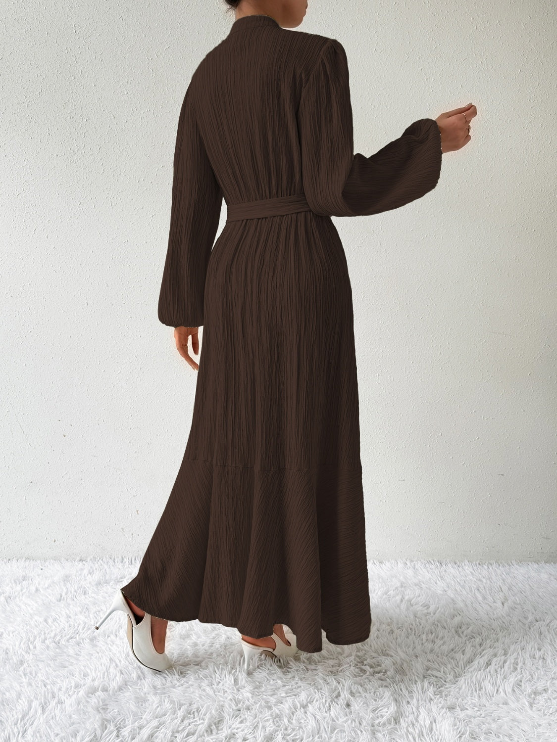 Honey Tie Waist Long Sleeve Dress - EkaVibe