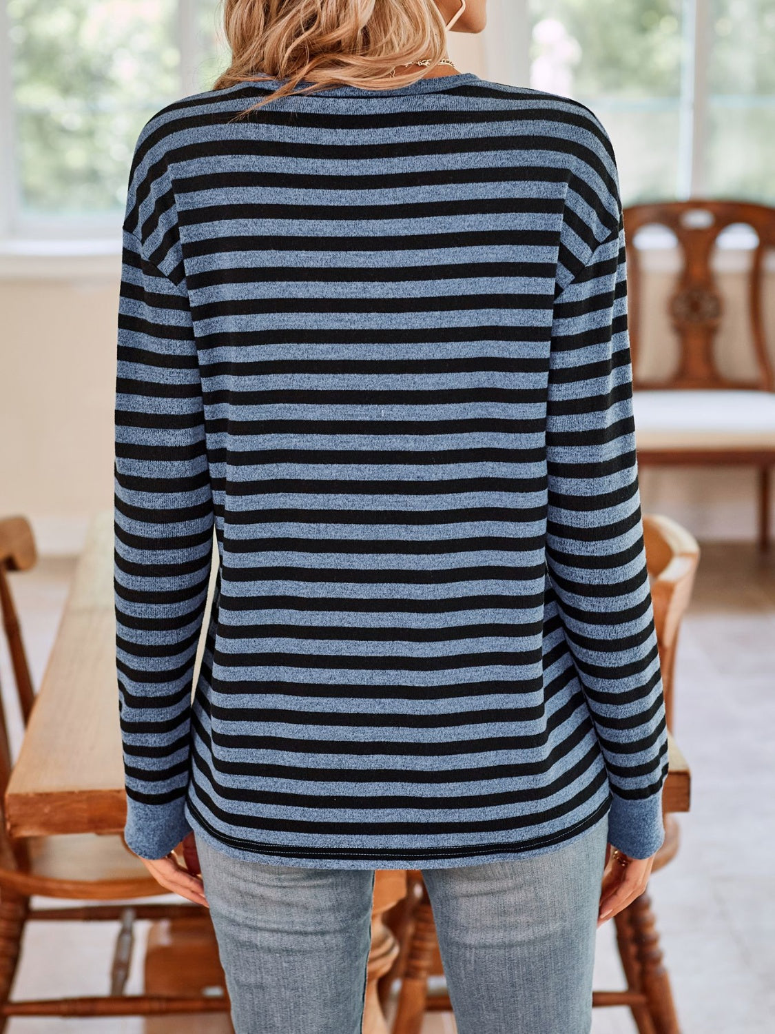 Lovelet Striped Round Neck Long Sleeve T-Shirt - EkaVibe