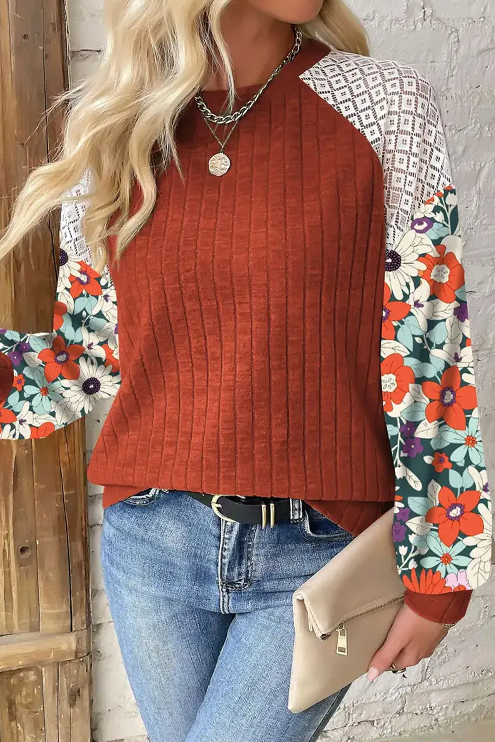 Printed Round Neck Long Sleeve Top - EkaVibe