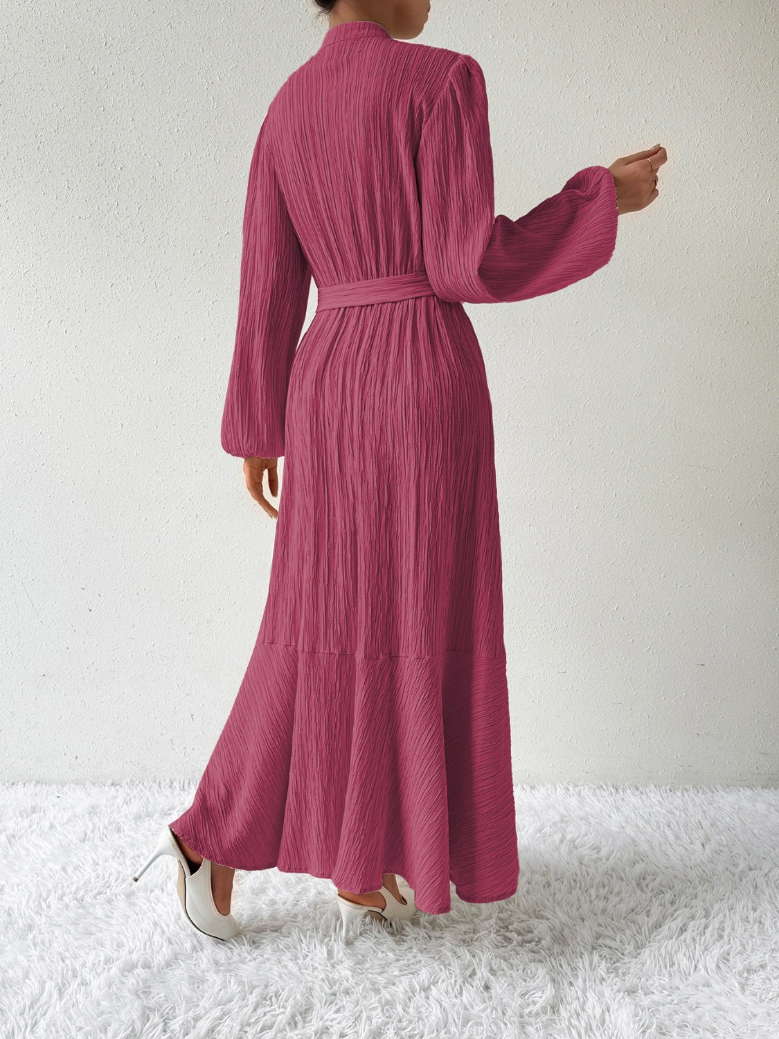 Honey Tie Waist Long Sleeve Dress - EkaVibe