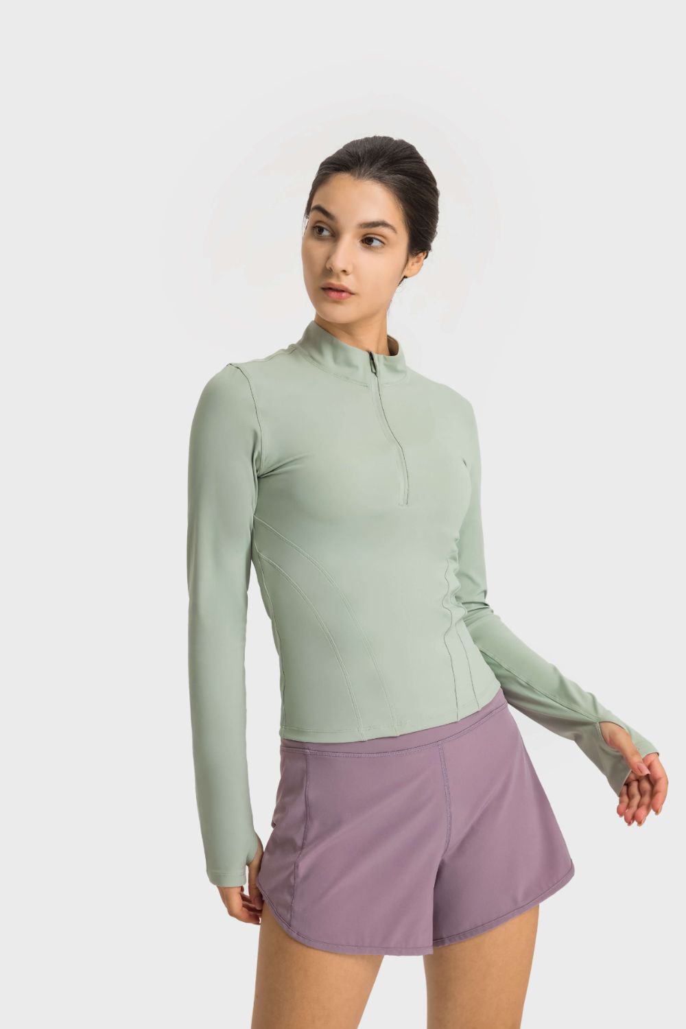 Millennia Half Zip Thumbhole Sleeve Sports Top - EkaVibe