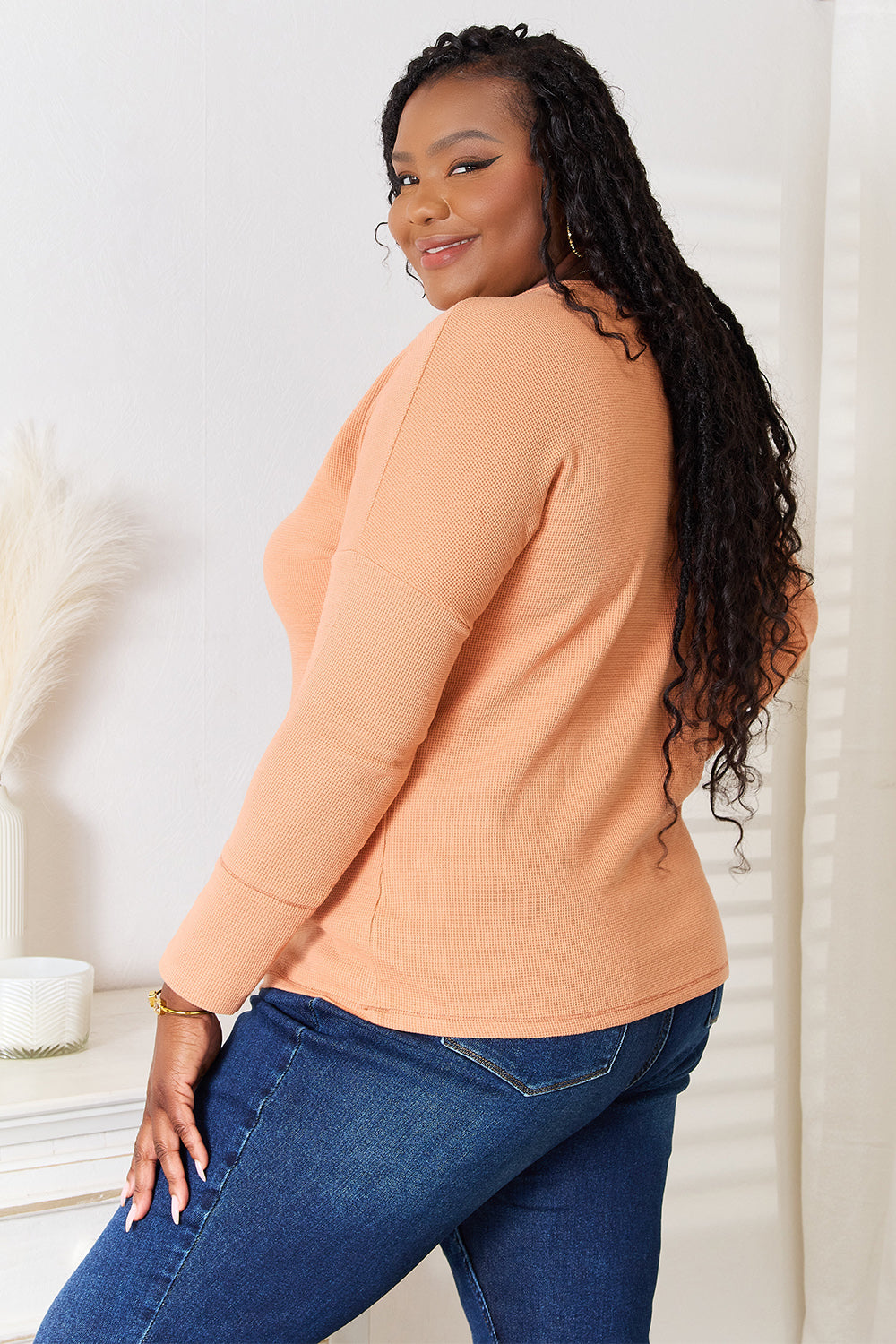 Basic Bae Half Button Long Sleeve Top - EkaVibe