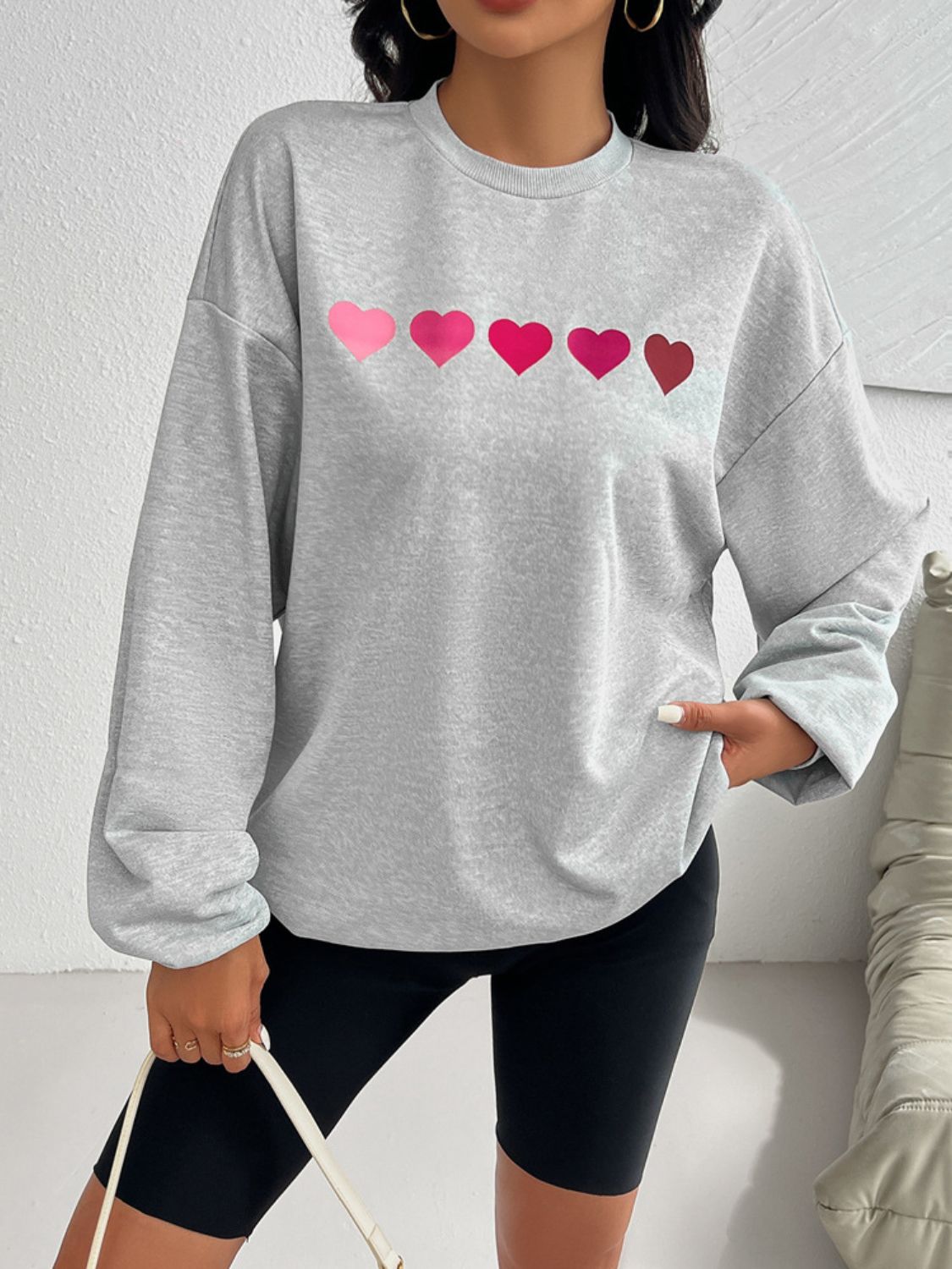 Devine Heart Dropped Shoulder Long Sleeve Sweatshirt - EkaVibe