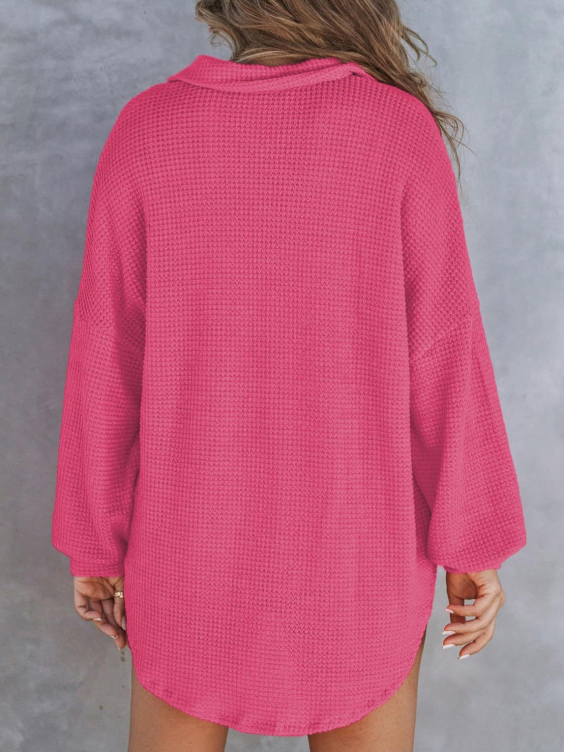 Waffle-Knit Dropped Shoulder Long Sleeve Sweatshirt - EkaVibe