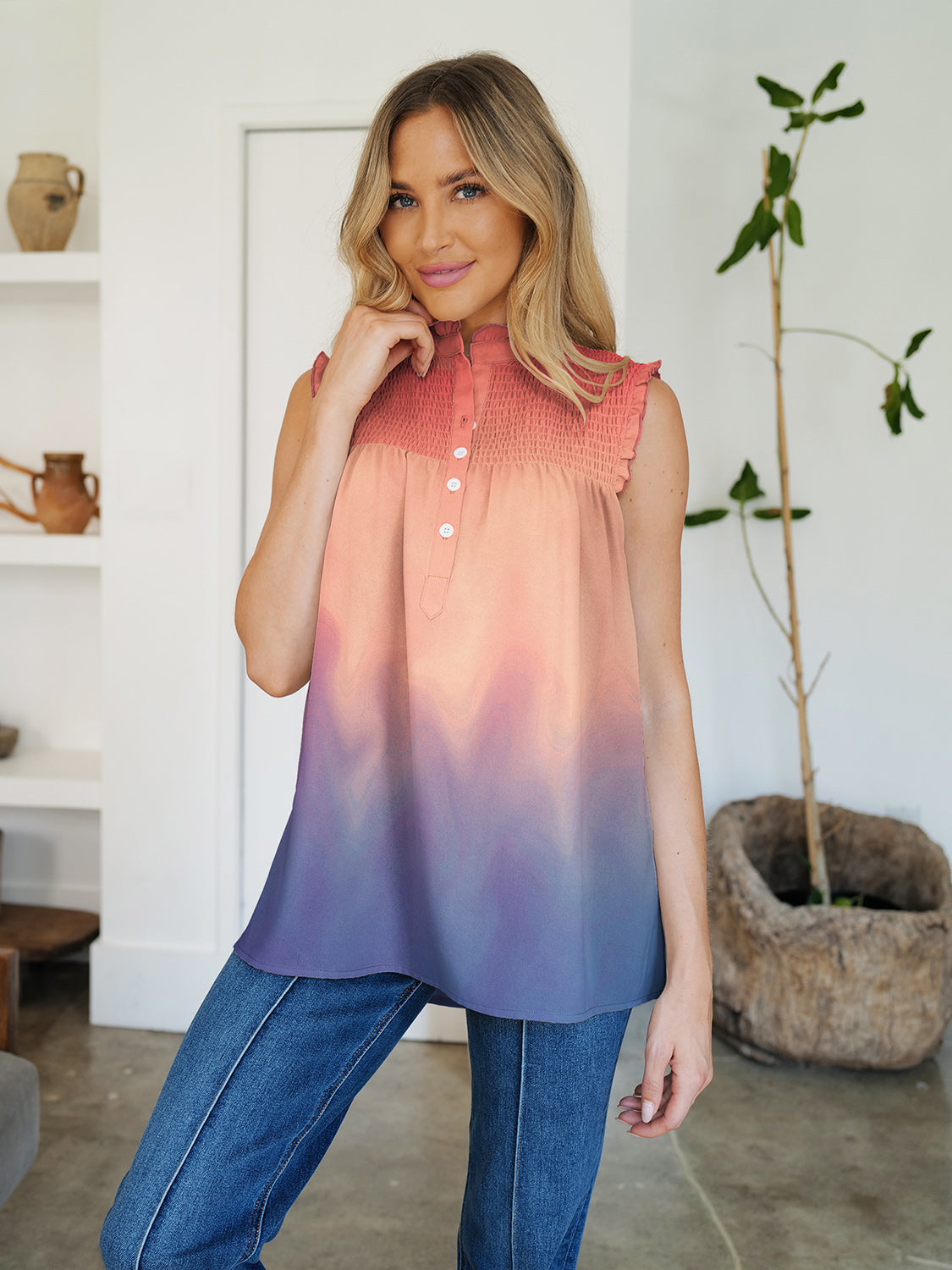 FAM-FAM Frill Printed Mock Neck Top - EkaVibe