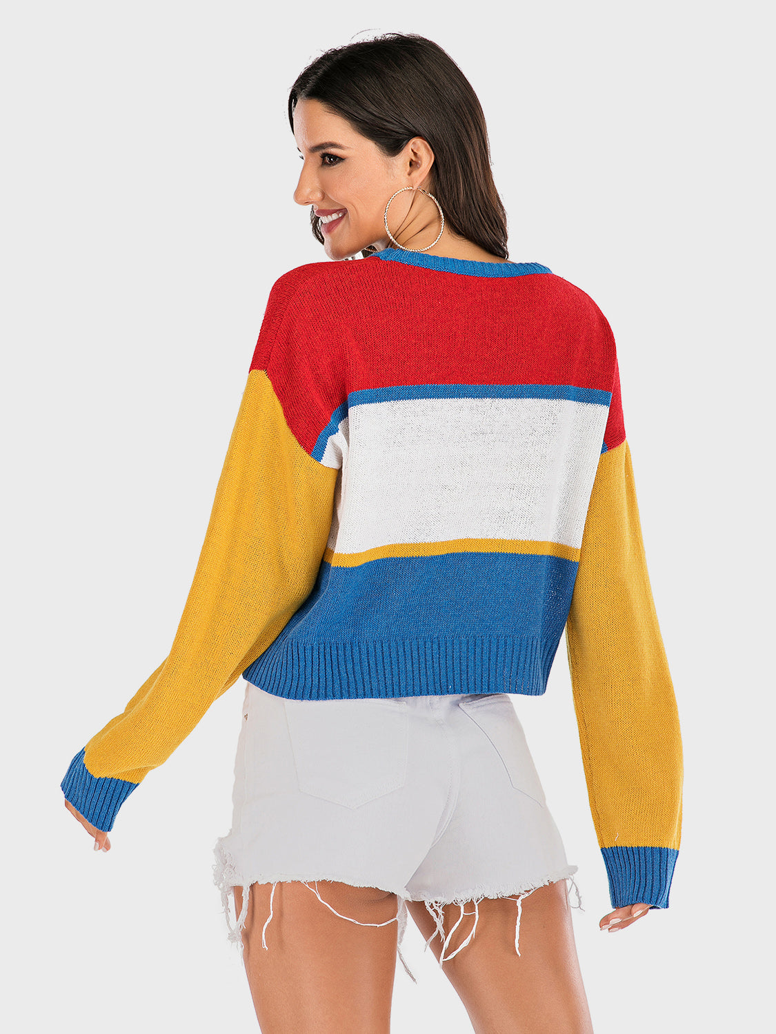 Perfee OKAY Contrast Dropped Shoulder Long Sleeve Sweater - EkaVibe