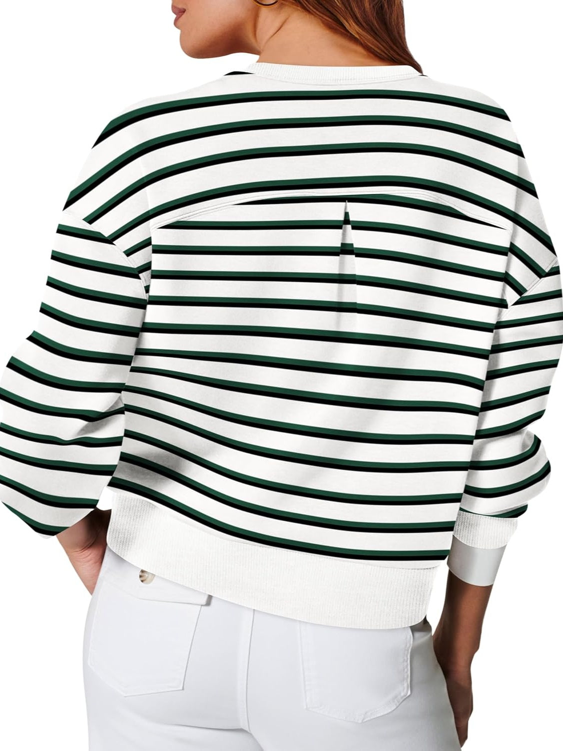 Lovelet Striped Round Neck Long Sleeve Sweatshirt - EkaVibe