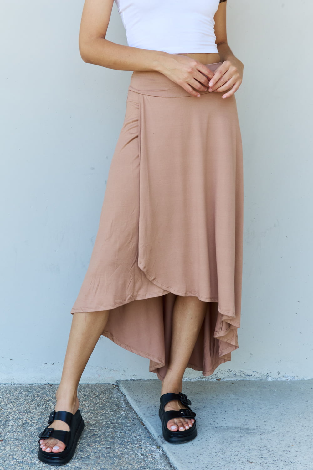 Ninexis First Choice High Waisted Flare Maxi Skirt in Camel - EkaVibe