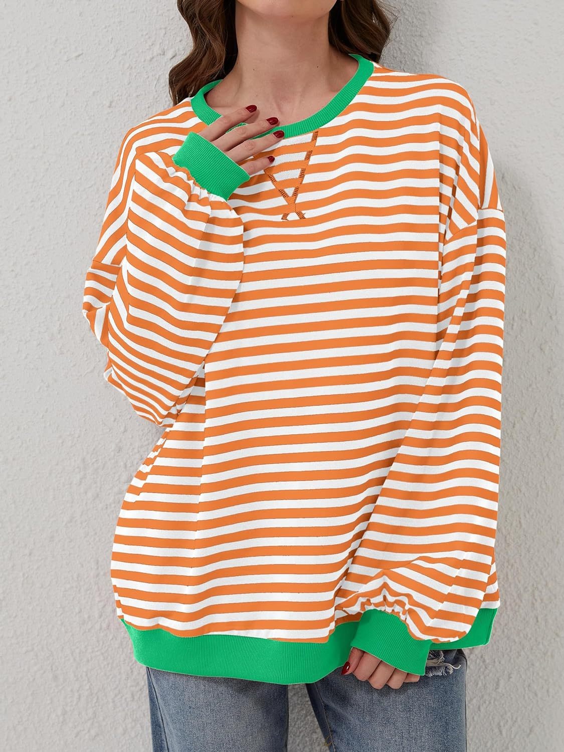 Lovelet Contrast Striped Long Sleeve Sweatshirt - EkaVibe