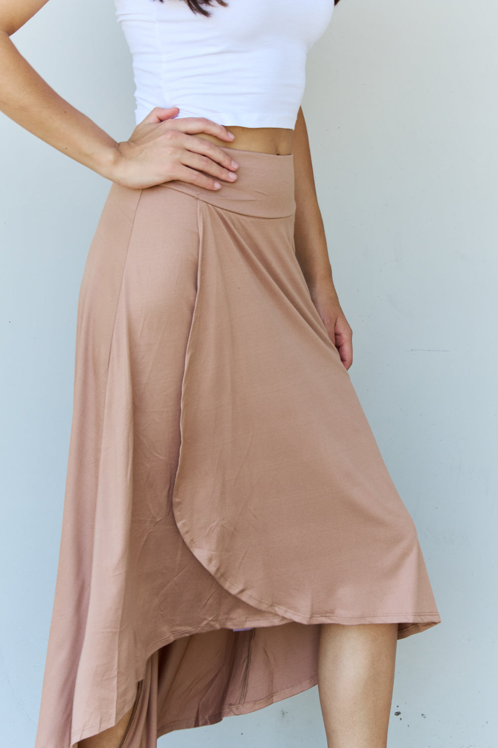 Ninexis First Choice High Waisted Flare Maxi Skirt in Camel - EkaVibe