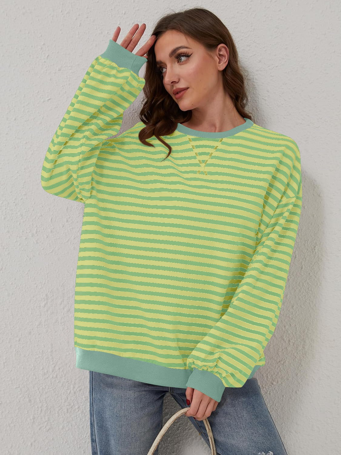 Lovelet Contrast Striped Long Sleeve Sweatshirt - EkaVibe