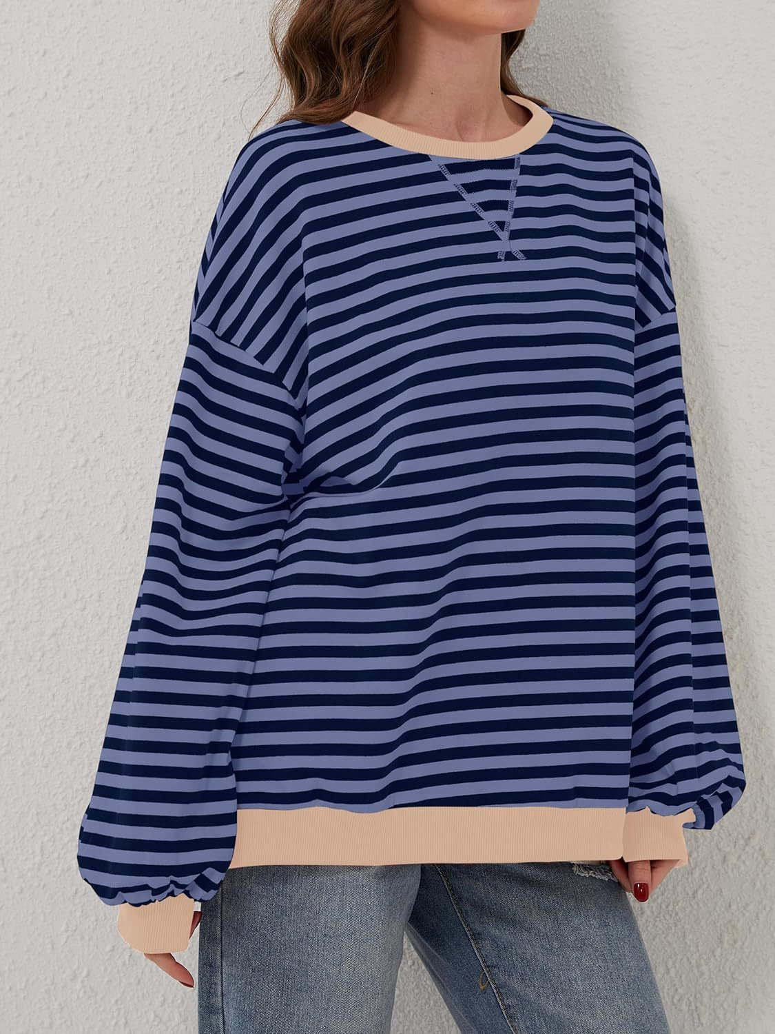 Lovelet Contrast Striped Long Sleeve Sweatshirt - EkaVibe