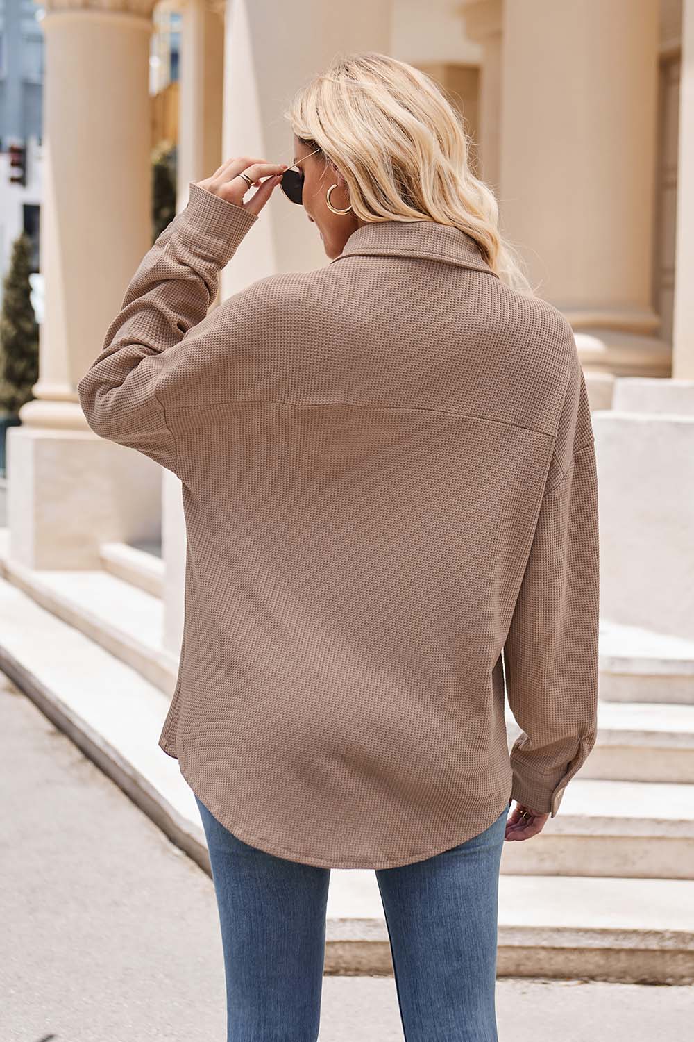 Mandy Collared Neck Dropped Shoulder Shirt - EkaVibe