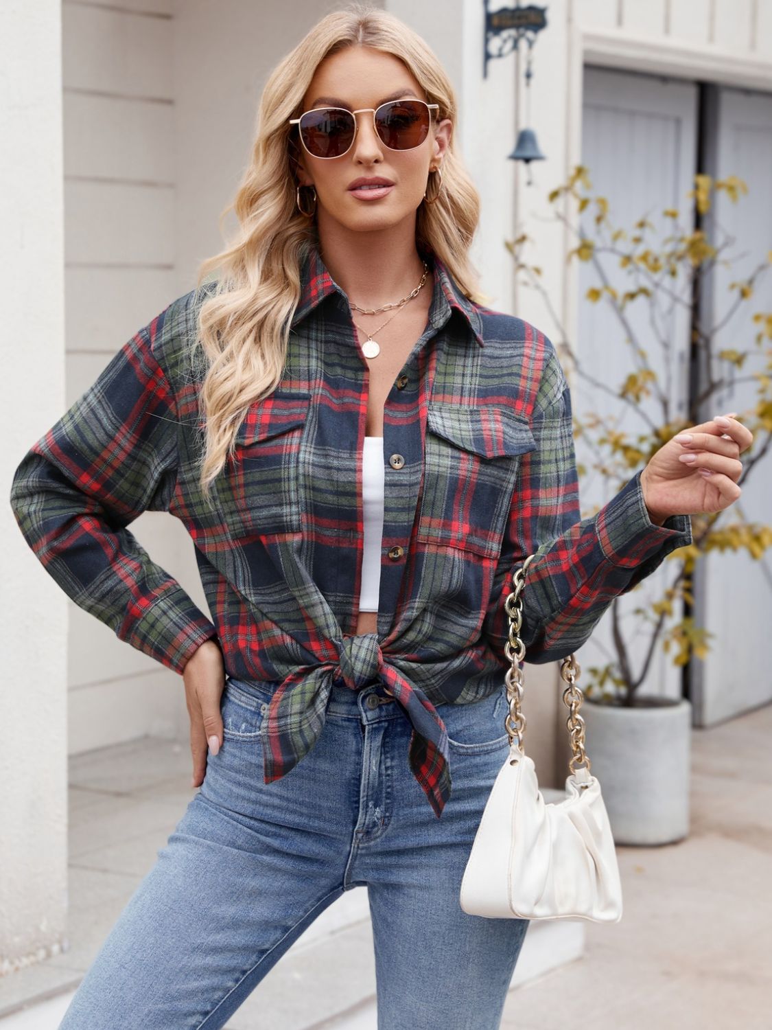 Mandy Plaid Button Up Long Sleeve Shirt - EkaVibe