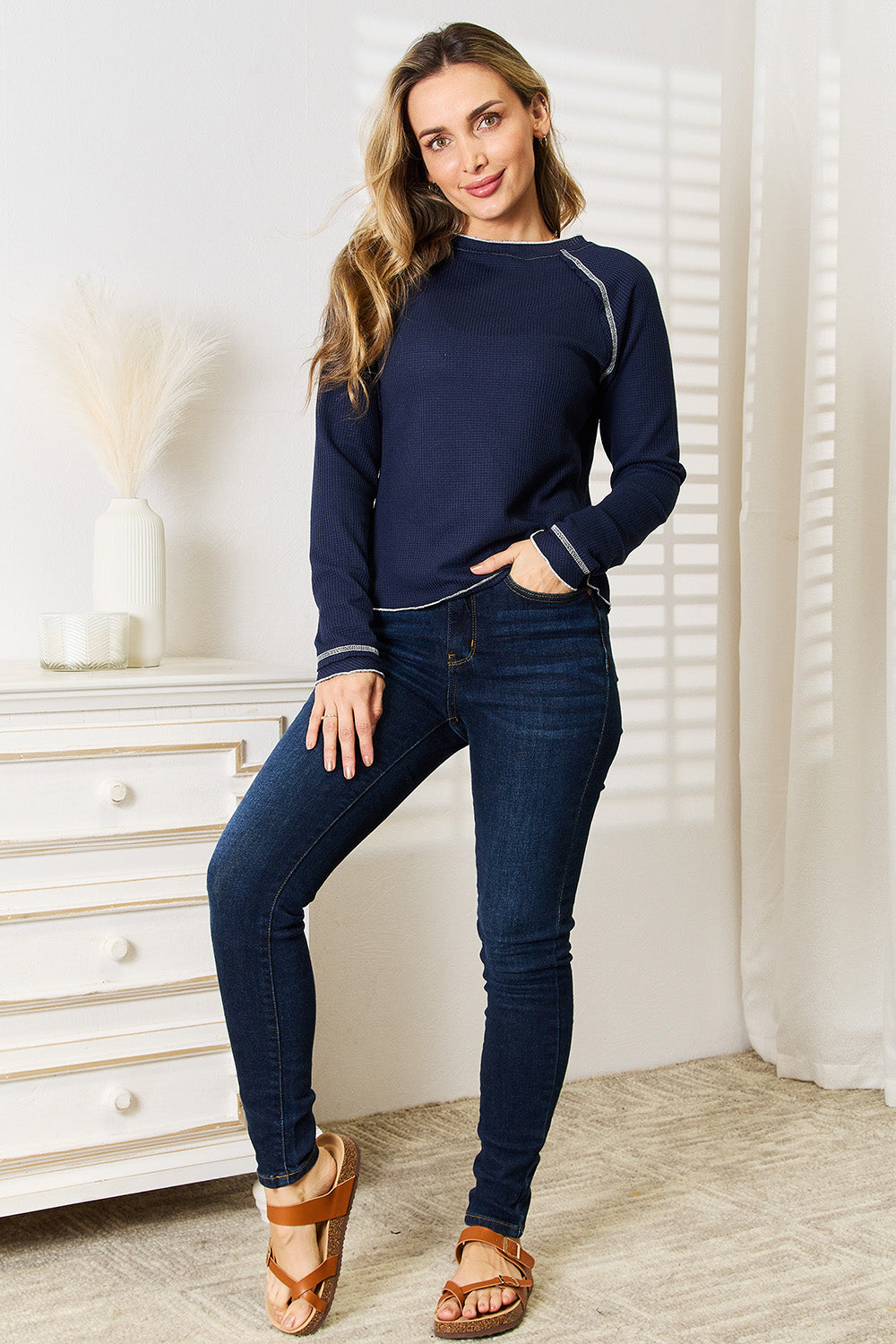 Basic Bae Long Raglan Sleeve Round Neck Top - EkaVibe