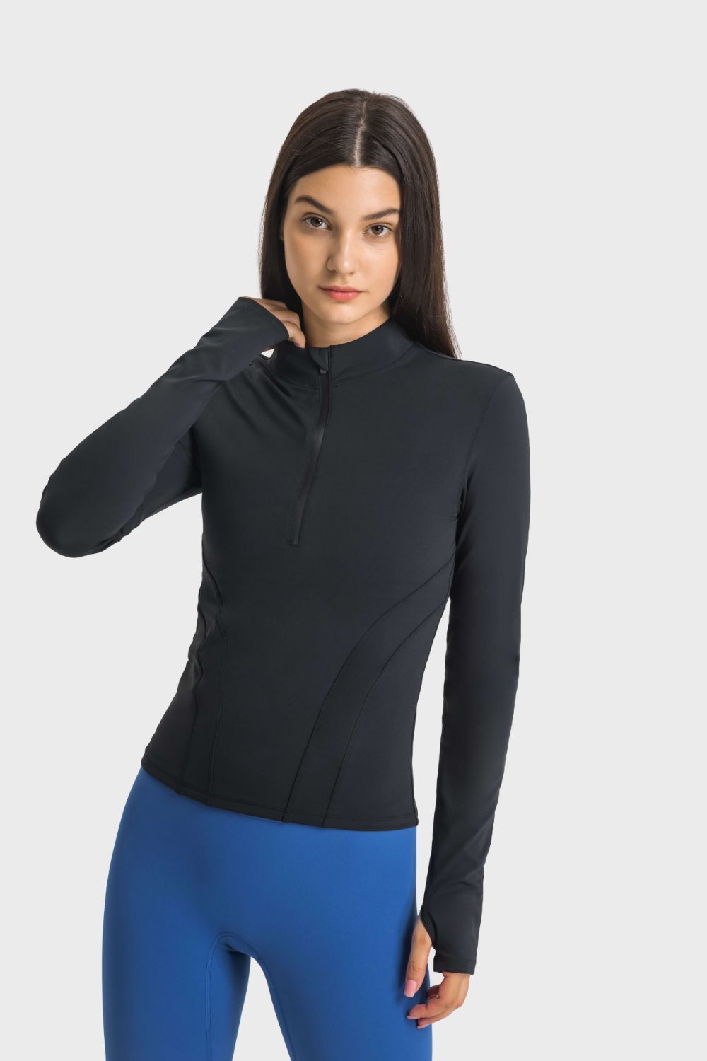 Millennia Half Zip Thumbhole Sleeve Sports Top - EkaVibe