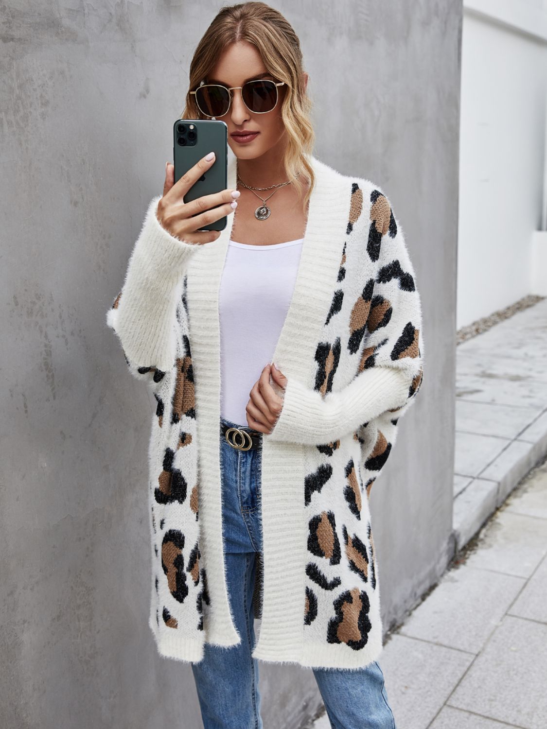 Angel Wings Leopard Pattern Fuzzy Cardigan - EkaVibe