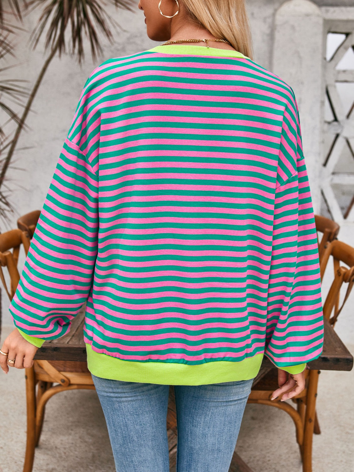 Lovelet Contrast Striped Long Sleeve Sweatshirt - EkaVibe