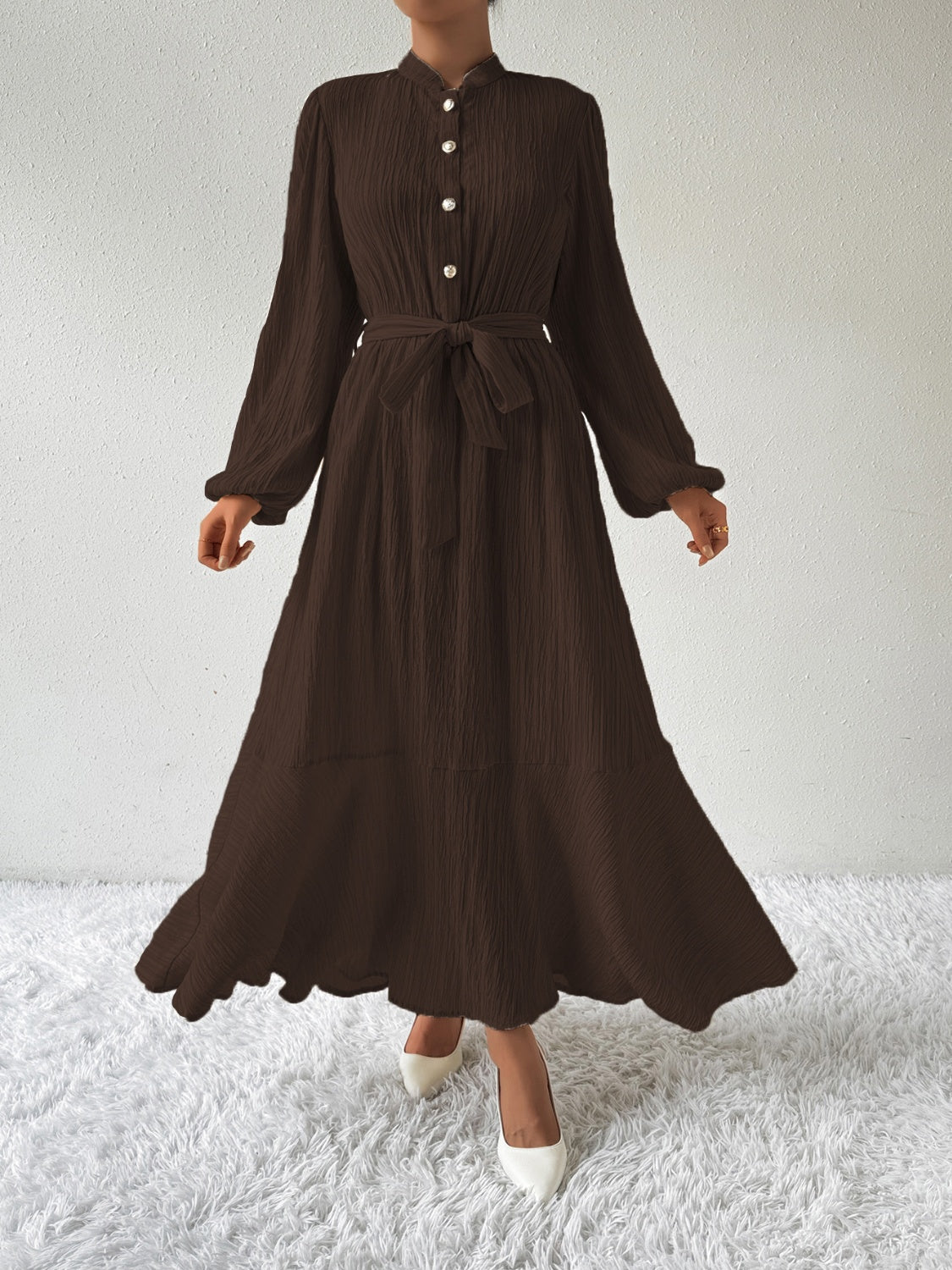 Honey Tie Waist Long Sleeve Dress - EkaVibe