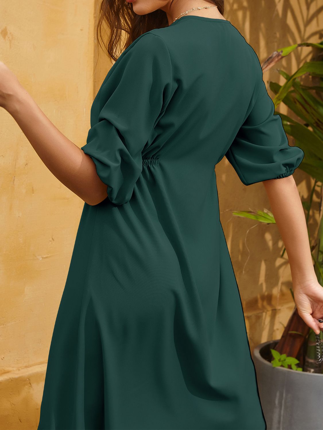 Perfee Ruched Button Up Half Sleeve Dress - EkaVibe