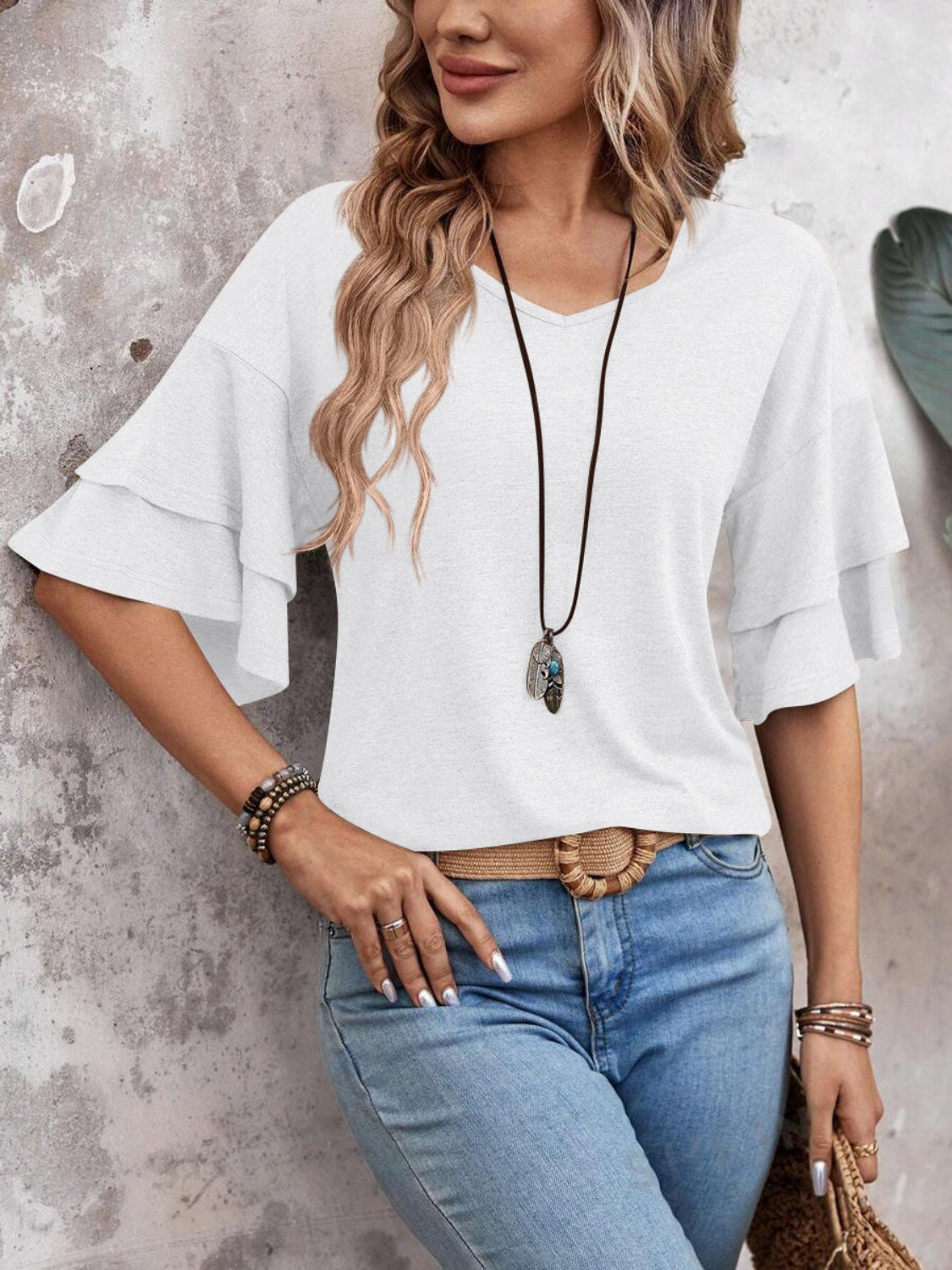 V-Neck Half Sleeve Blouse - EkaVibe