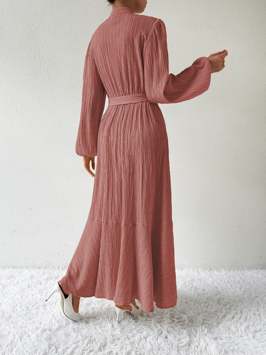 Honey Tie Waist Long Sleeve Dress - EkaVibe