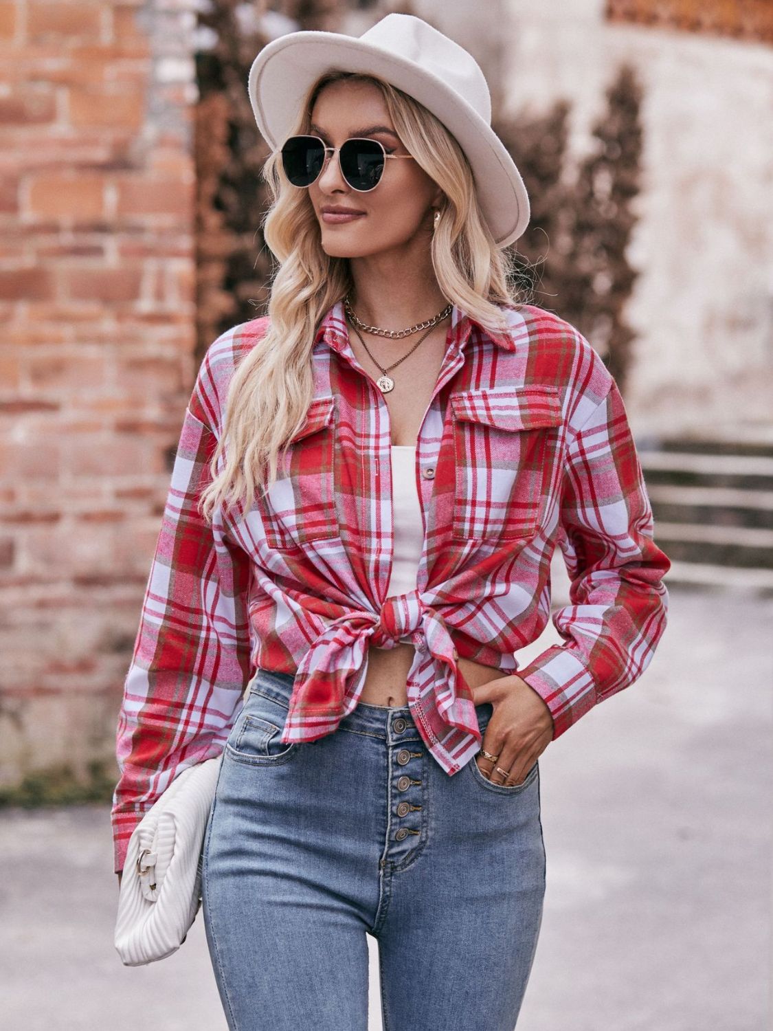 Mandy Plaid Dropped Shoulder Longline Shirt - EkaVibe