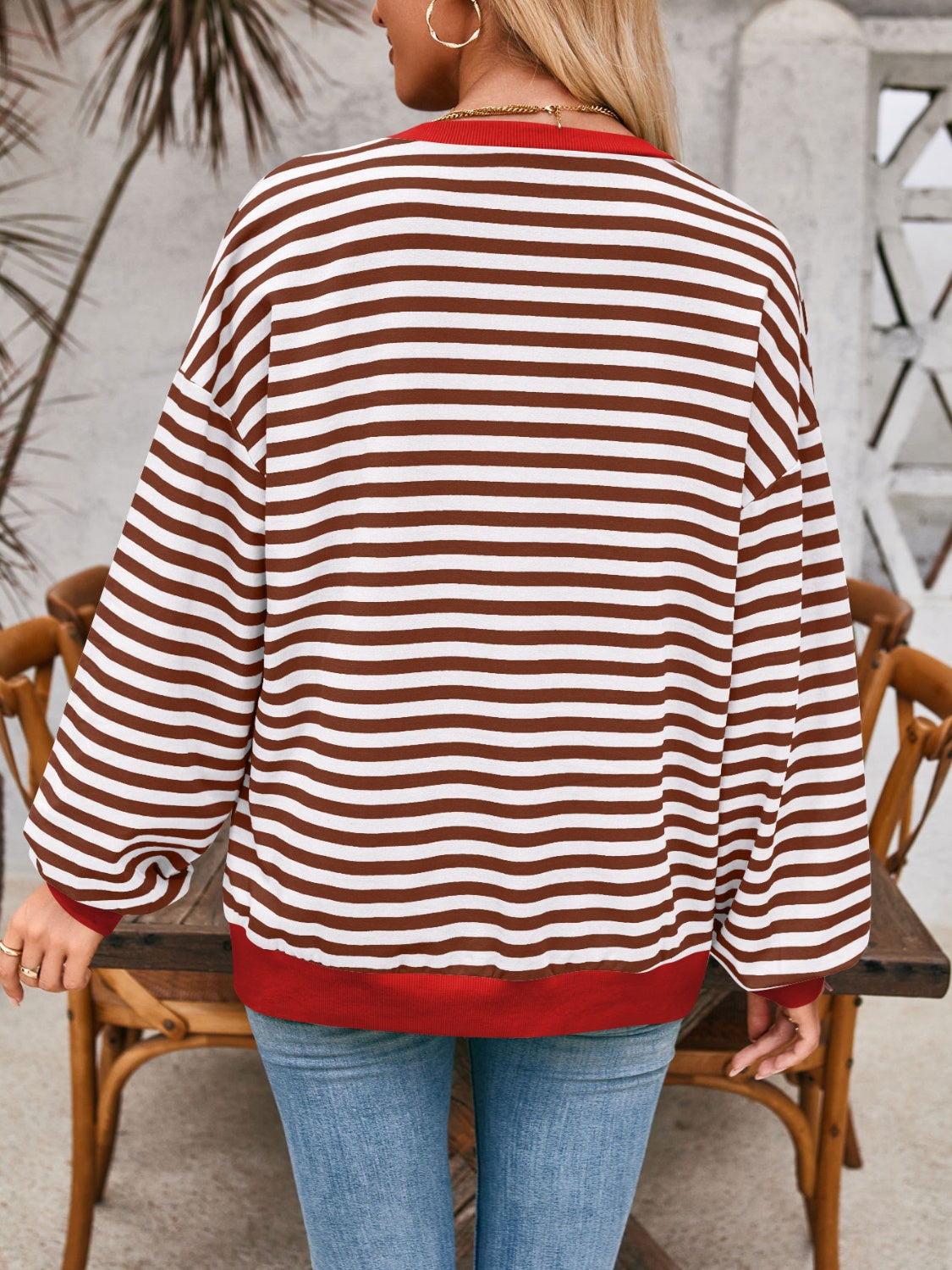 Lovelet Contrast Striped Long Sleeve Sweatshirt - EkaVibe