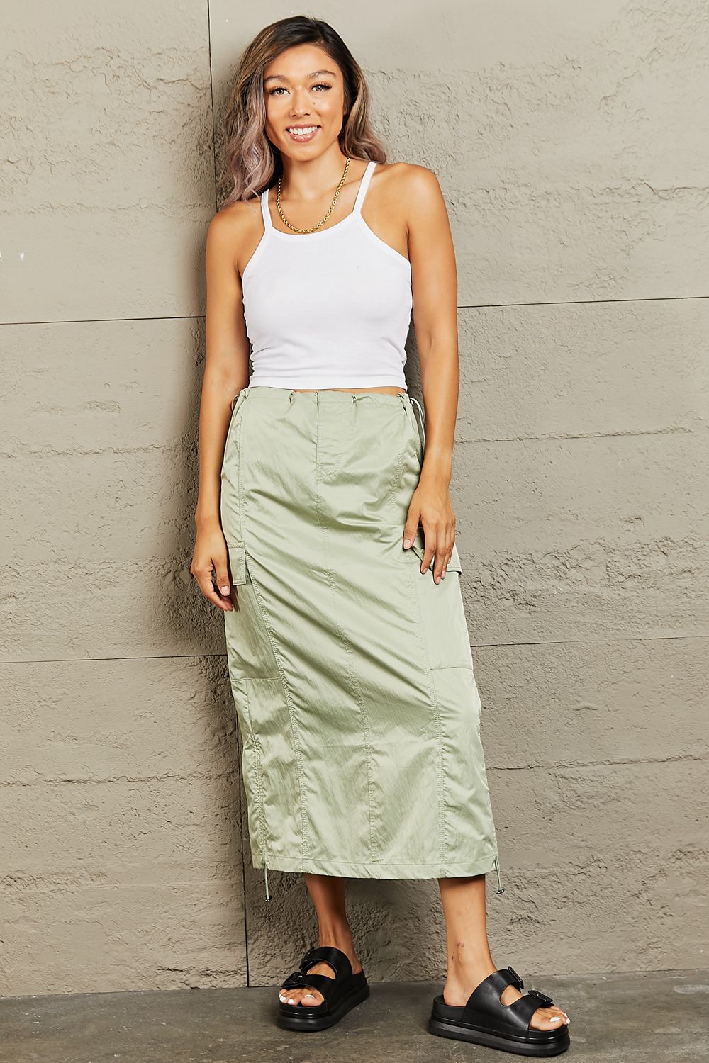 HYFVE Just In Time High Waisted Cargo Midi Skirt - EkaVibe