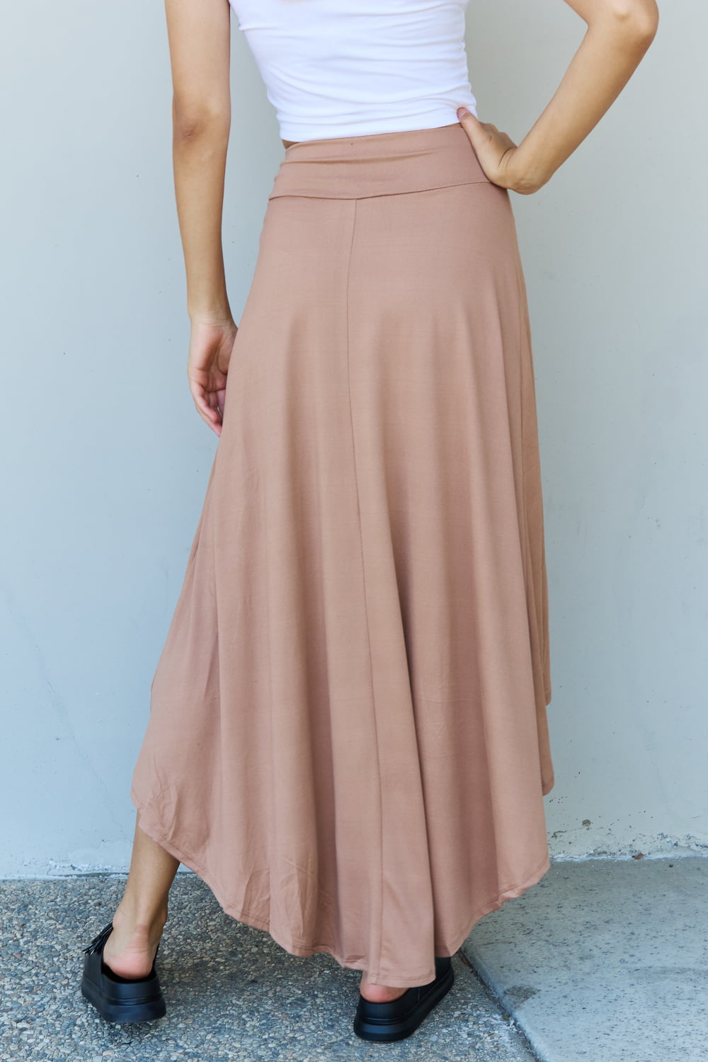 Ninexis First Choice High Waisted Flare Maxi Skirt in Camel - EkaVibe