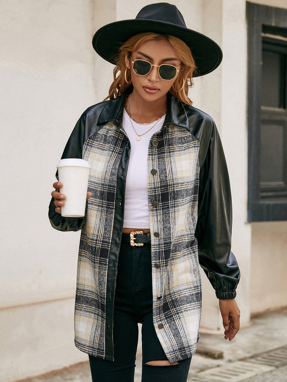 Ivy Lane Plaid Button Down Raglan Sleeve Jacket - EkaVibe