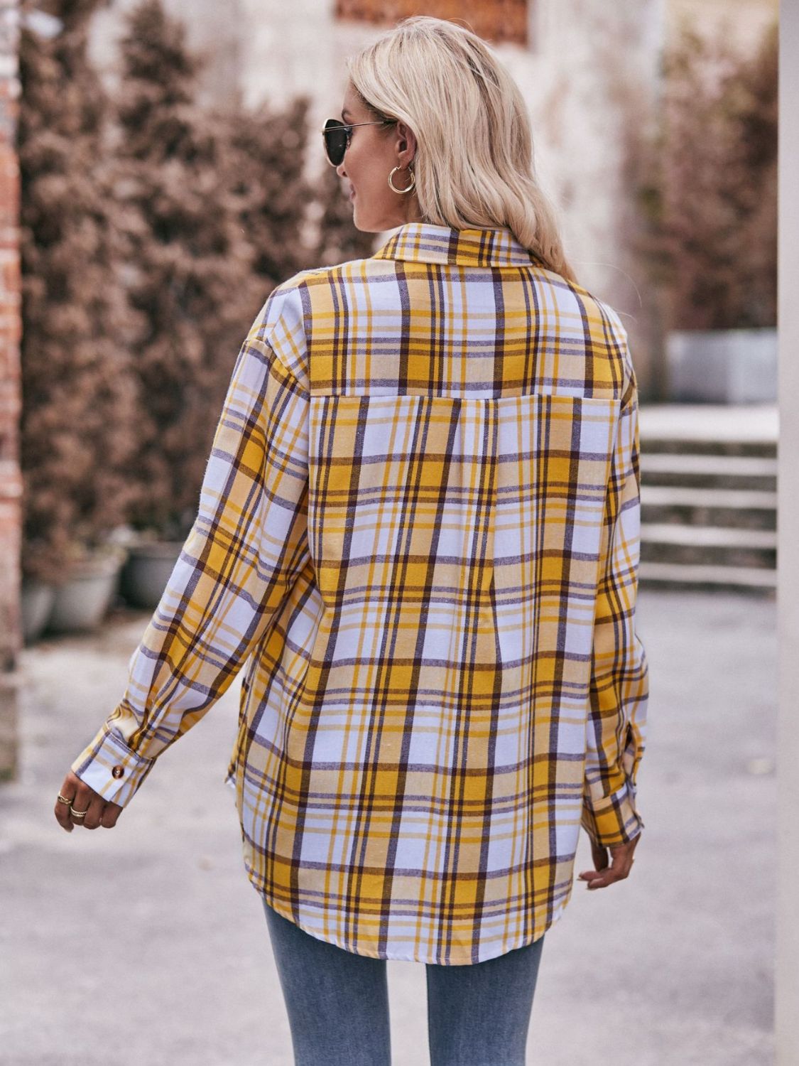 Mandy Plaid Dropped Shoulder Longline Shirt - EkaVibe