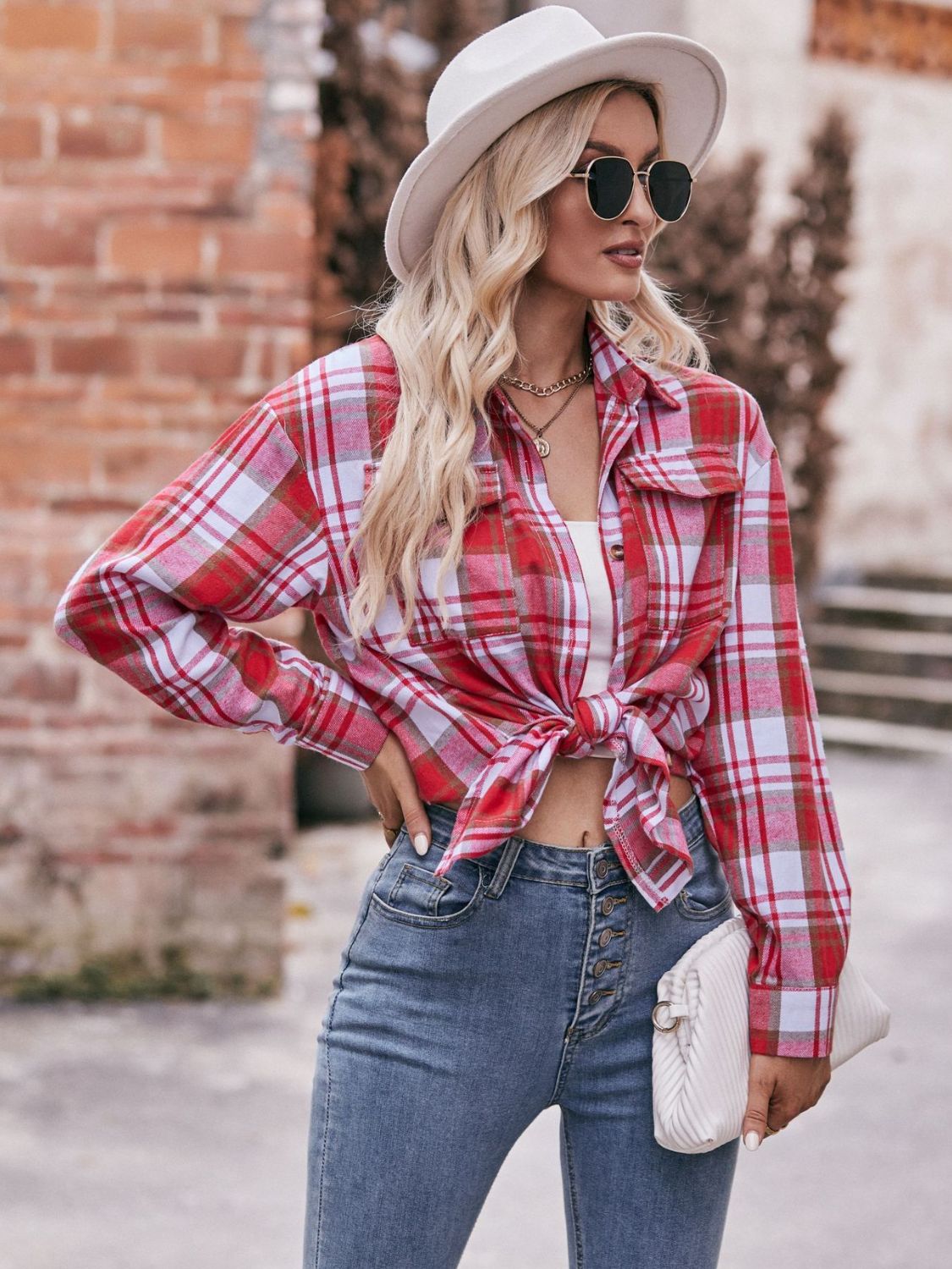 Mandy Plaid Dropped Shoulder Longline Shirt - EkaVibe