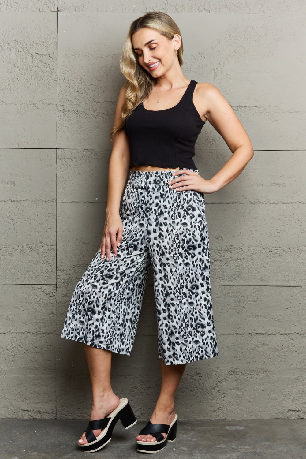 Ninexis Leopard High Waist Flowy Wide Leg Pants with Pockets - EkaVibe