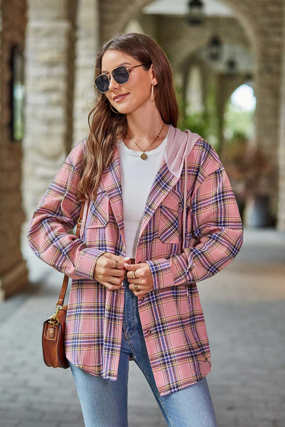 Mandy Plaid Long Sleeve Hooded Jacket - EkaVibe