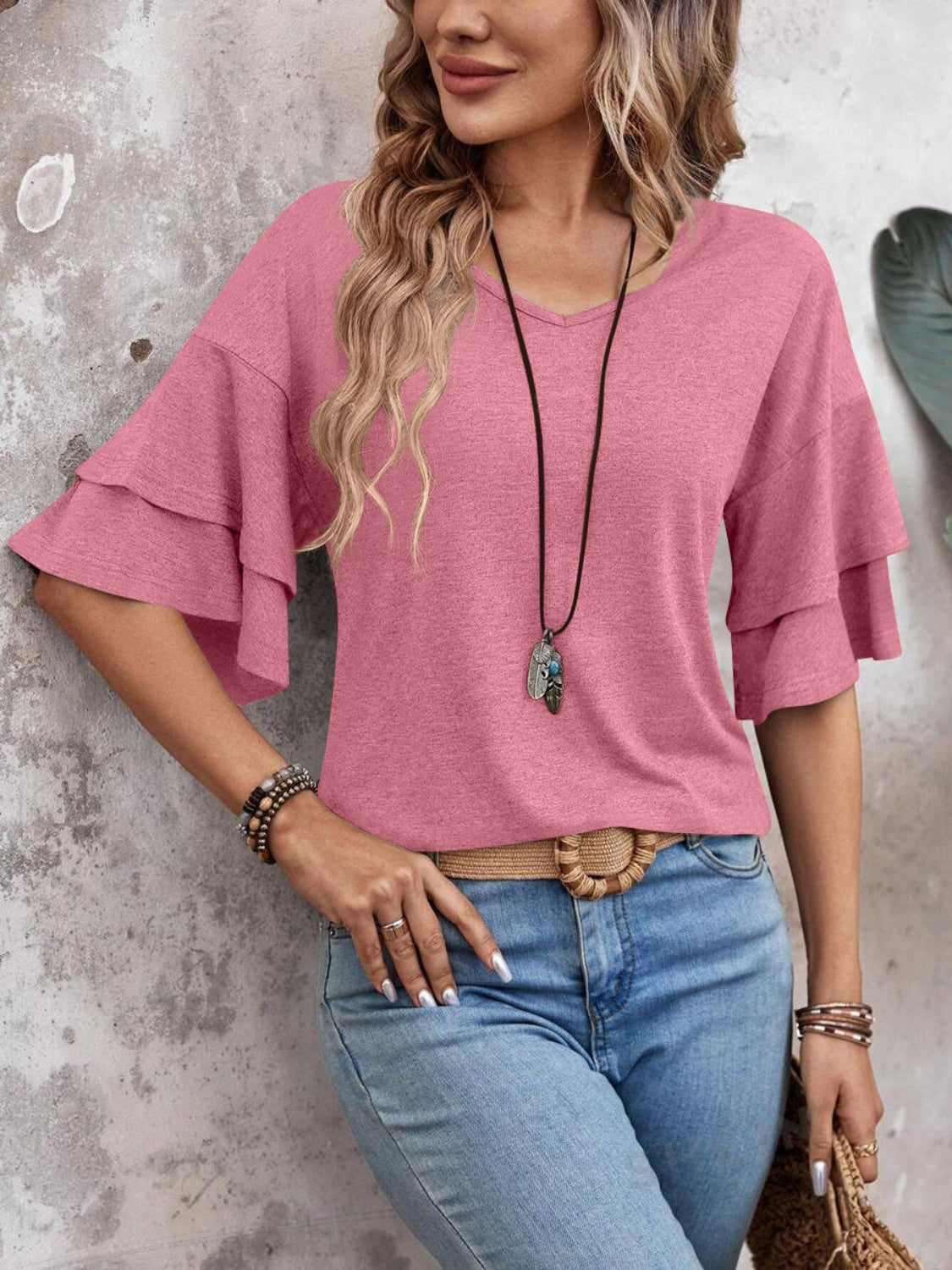 V-Neck Half Sleeve Blouse - EkaVibe