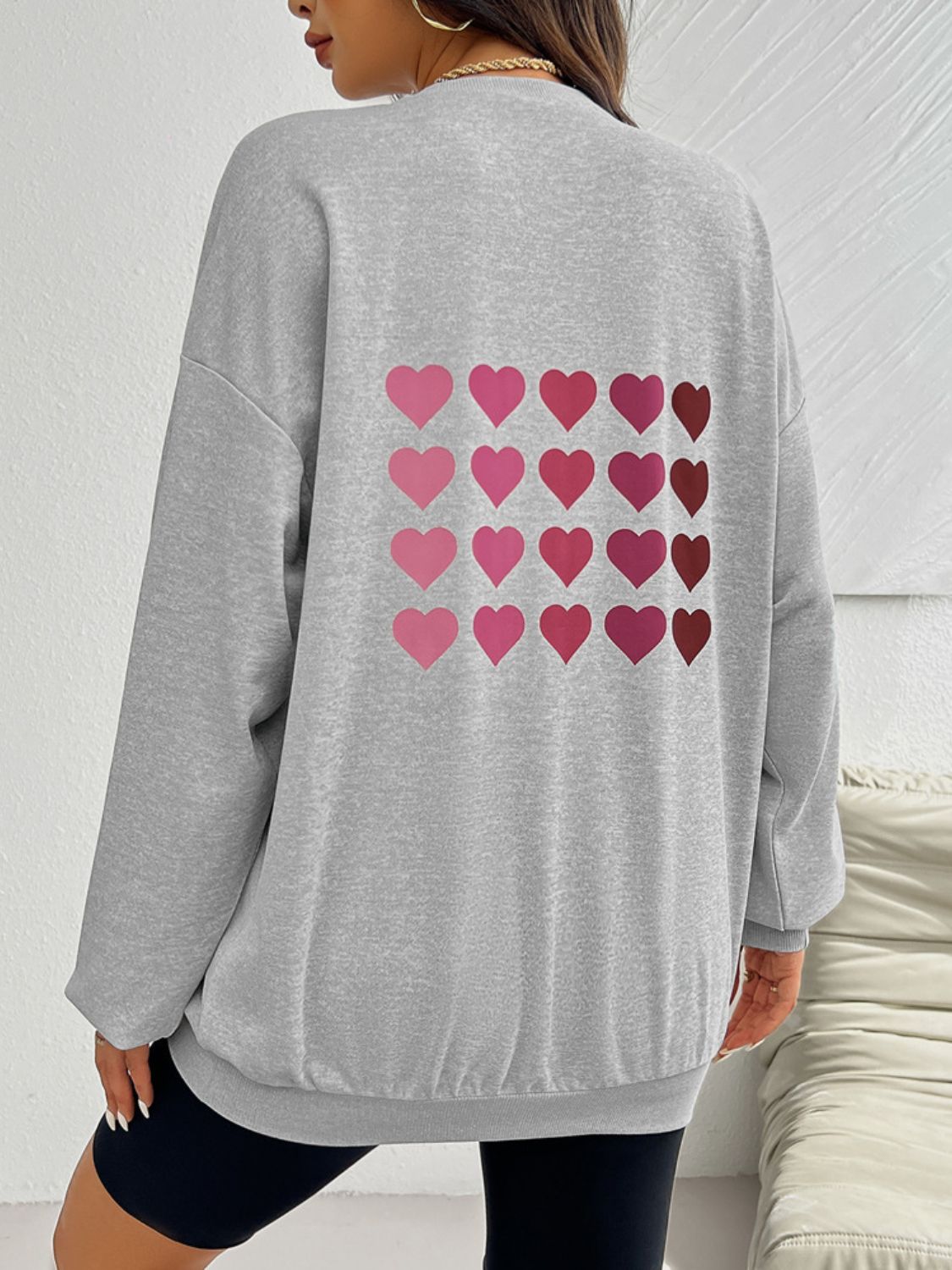 Devine Heart Dropped Shoulder Long Sleeve Sweatshirt - EkaVibe