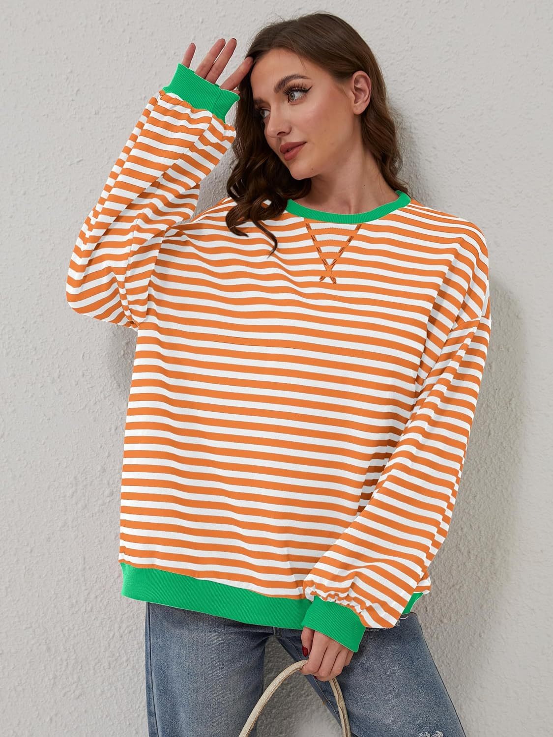 Lovelet Contrast Striped Long Sleeve Sweatshirt - EkaVibe