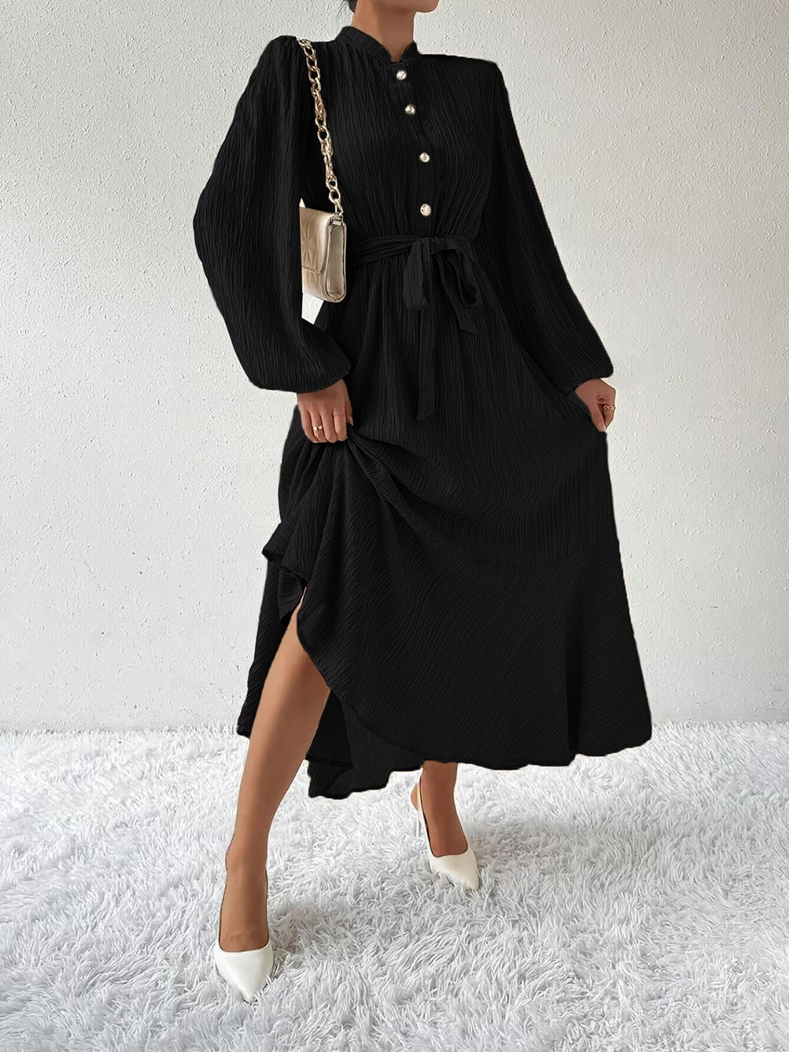 Honey Tie Waist Long Sleeve Dress - EkaVibe