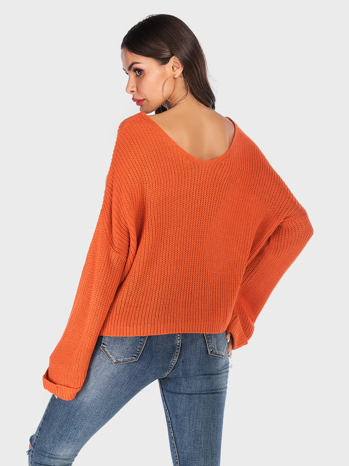 Perfee V-Neck Dropped Shoulder Long Sleeve Sweater - EkaVibe