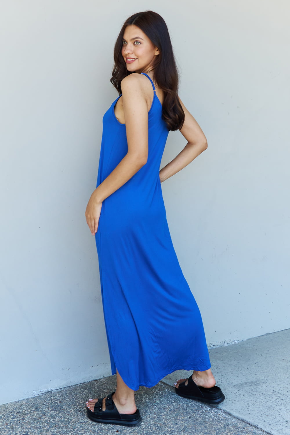 Ninexis Good Energy Full Size Cami Side Slit Maxi Dress in Royal Blue - EkaVibe